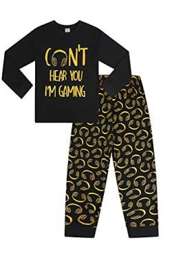 Can't Hear You I'm Gaming Schlafanzug aus Baumwolle, lang, goldfarben Gr. 13-14 Jahre, Schwarz von The PyjamaFactory