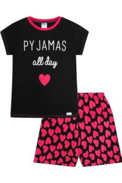 Cool Pyjama Ganztägiger Schlafanzug Herz Rosa Schwarz Mädchen Baumwolle Kurz Pyjama Gr. 11-12 Jahre, Schwarz von The PyjamaFactory