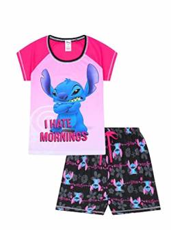 Damen-Pyjama und Short mit Disney‘s „Lilo & Stitch“-Motiv und englischem Schriftzug „I Hate Mornings“ Gr. 36/38 DE, rose von The PyjamaFactory