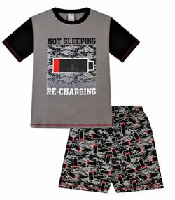 Jungen-Schlafanzug „Not Sleeping Just Rechargeing“, Grau / Rot Gr. 15-16 Jahre, grau von ThePyjamaFactory