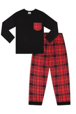Kinder Jungen Pyjama langärmelig und gewebte Hose mit Karomuster Gr. 11-12 Jahre, rot von The PyjamaFactory