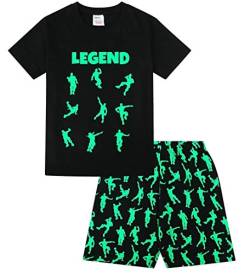 Kurzer Jungen-Pyjama aus schwarz-grüner Baumwolle, Emote-Legende, Gaming, Tanzen Gr. 13-14 Jahre, Schwarz von The PyjamaFactory