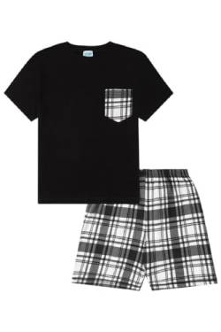 Kurzer Schlafanzug für Jungen, Schottenkaro, Schwarz und Weiß, Schwarz , 134 von The PyjamaFactory