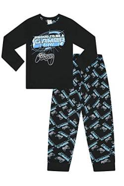 Langer Schlafanzug für Jungen, mit Aufschrift "Proud to Be A Gamer Controller", Schwarz / Blau Gr. 13 Jahre, blau von The PyjamaFactory