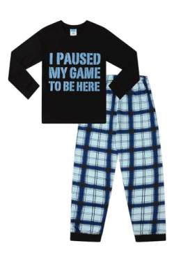 Langer Schlafanzug mit Aufschrift "I Paused My Game to Be Here", Grau / Schwarz Gr. 15-16 Jahre, Schwarz von The PyjamaFactory