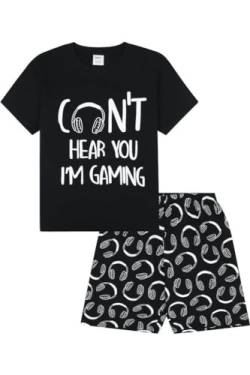 Pyjama aus Baumwolle, mit der Aufschrift „Can't Hear You I'm Gaming“, Schwarz Gr. 11-12 Jahre, Schwarz von The PyjamaFactory
