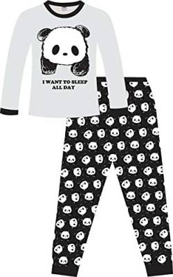 Pyjama für Mädchen mit der Aufschrift "I Want to Sleep All Day", Panda, lang Gr. 7-8 Jahre, weiß von The PyjamaFactory
