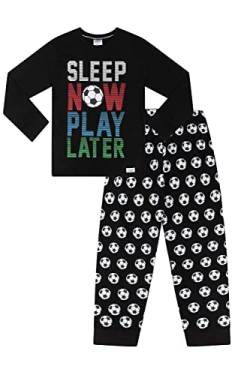 Schlafanzug für Jungen "Sleep now Play Later Football", lang, Baumwolle, Schwarz , 13 - 14 Jahre von The PyjamaFactory