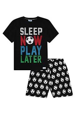 Schlafanzug für Jungen mit Aufschrift "Sleep now Play Later Football", kurz,, Schwarz , 134 von The PyjamaFactory