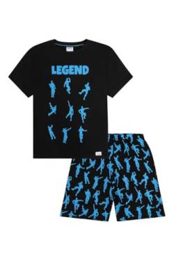 The PyjamaFactory Brand Jungen Schlafanzug Emote Legend Dance Gaming Schwarz Blau Baumwolle Kurz Pyjama Gr. 13 - 14 Jahre, Schwarz von The PyjamaFactory