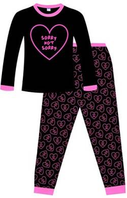 The PyjamaFactory Cool Girls Sorry Not Sorry Pink Schwarz Langer Schlafanzug aus Baumwolle 11 bis 16 Jahre Gr. 15-16 Jahre, Schwarz von ThePyjamaFactory