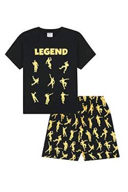 ThePyjamaFactory Kurzer Schlafanzug mit Markenlogo Emote Legend Dance Gaming Schwarz Gold Baumwolle, Schwarz , 13 - 14 Jahre von The PyjamaFactory