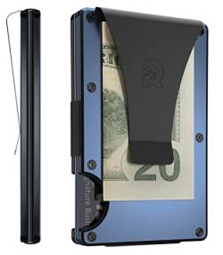 The Ridge Minimalistische, schlanke Geldbörse für Herren – RFID-blockierendes Kreditkartenetui auf der Vorderseite – kleine Herren-Geldbörsen aus Aluminium und Metall mit Geldklammer (Marineblau) von The Ridge