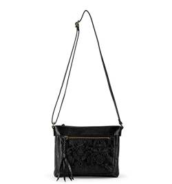 The Sak Damen Sanibel Mini-Umhängetasche aus Leder, Schwarz Floral Geprägt II von The Sak