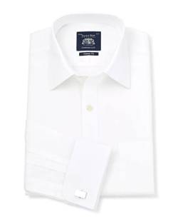 The Savile Row Company London Camicia Formale per Uomo a Maniche Lunghe in Popeline di Cotone dal Taglio Classico - Doppio Polsino - Bianco - Collo da 17,5" - Manica Allungata von The Savile Row Company London