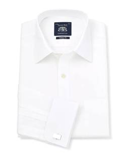 The Savile Row Company London Klassisches Herren-Hemd aus Baumwollpopeline mit Langen Ärmeln – Doppelmanschette – Weiß – 16,5-Zoll-Kragen – Standard von The Savile Row Company London