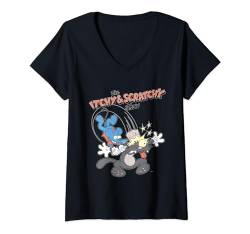 Damen Die Simpsons Itchy & Scratchy Hammer Klassisches Cartoon-Chaos T-Shirt mit V-Ausschnitt von The Simpsons