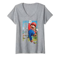 The Super Mario Bros. Movie It's-A-Me Mario Jumping Portrait T-Shirt mit V-Ausschnitt von The Super Mario Bros. Movie