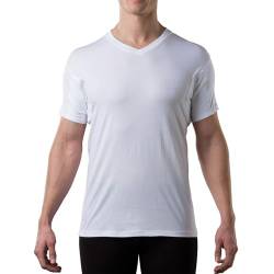 Thompson Tee - Anti-Schweiß Kurzarm-Unterhemd mit Achselschweiß-Polstern - normale Passform - V-Ausschnitt ,White,L von The Thompson Tee