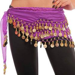 MyBeautyworld24 Belly Dance Bauchtanz Hüfttuch Kostüm 128 goldfarbenen Münzen Münzgürtel Gürtel in lila NEU von The Turkish Emporium