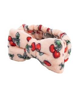 The Vintage Cosmetic Company Cherry Make-up Headband Gently Elasticated Super-Soft Plush Polyester Fabric No Snag or Tangle Cherry Design von The Vintage Cosmetic Company