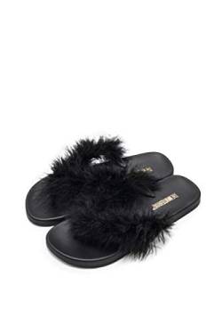 The White Brand Damen Feather Zehentrenner, Schwarz (Black Black), 37 EU von The White Brand