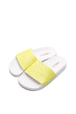 The White Brand Unisex-Kinder Glitter Matte Peeptoe Sandalen, Gelb (Neon Yellow Neon Yellow) von The White Brand