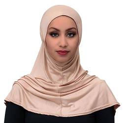 The Hijabstore.com Instant Hijab 1 Stück Pull-On Easy Wear Kopftuch Für Frauen Jersey Baumwolle Kopf Wraps Für Frauen Hijabs, Beige, Einheitsgröße von TheHijabStore.com