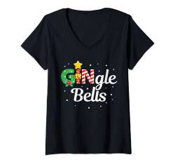 Damen Gin-Gle Bells Weihnachtsfeier T-Shirt mit V-Ausschnitt von TheHolidayCouture