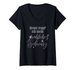 Damen Heute mal fröhliches Schwarz | witziger sarkastischer Spruch T-Shirt mit V-Ausschnitt von TheOwlOrigin