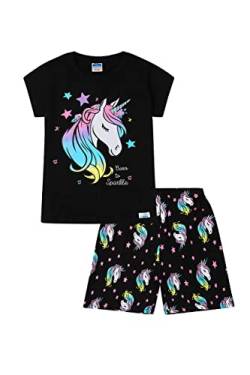 Born to Sparkle Rainbow Unicorn kurzer Baumwoll-Pyjama, Schwarz , 11-12 Jahre von ThePyjamaFactory