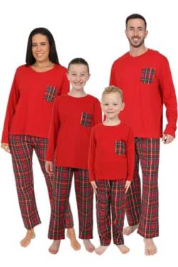 Familien-Pyjama aus Baumwolle mit rotem Schottenkaro-Muster, rot, 13-14 Jahre von ThePyjamaFactory