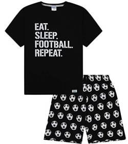Jungen Eat Sleep Fußball Repeat Kurzer Schlafanzug aus Baumwolle, Schwarz , 146 von ThePyjamaFactory
