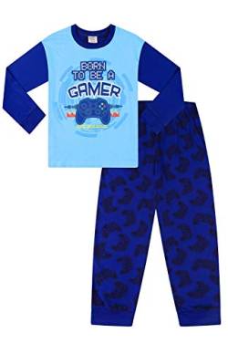 Jungen-Schlafanzug "Born To Be A Gamer", lang, für 9 bis 16 Jahre, Blau, Schwarz , 146 von ThePyjamaFactory