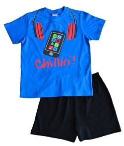 Jungen Schlafanzug Chillin Handy Short Pyjama Blau 11 bis 16 Jahre Gr. 15-16 Jahre, blau von ThePyjamaFactory