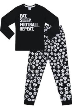 Jungen Schlafanzug "Eat Sleep Football Repeat", lang, Baumwolle, Weiß, Schwarz , 13 - 14 Jahre von ThePyjamaFactory