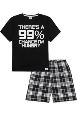 Kurzer Schlafanzug aus Baumwolle mit Aufdruck "There's a 99% Chance I'm Hungry" Gr. 13 - 14 Jahre, Schwarz von ThePyjamaFactory