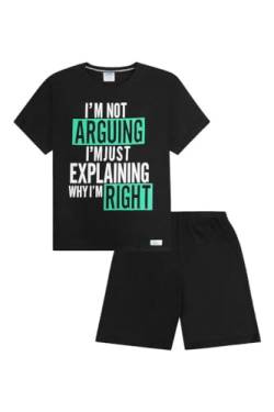 Kurzer Schlafanzug für Jungen mit der Aufschrift "I'm Not Arguing I'm Just Explaining Why I'm Right, Schwarz , 146 von ThePyjamaFactory