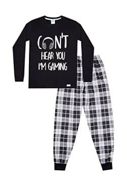 Langer Schlafanzug "Can't Hear You I'm Gaming" aus Baumwolle, kariert, Schwarz, Schwarz , 15-16 Jahre von ThePyjamaFactory