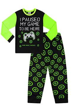 Langer Schlafanzug mit Aufschrift "I Paused My Game to Be Here", Schwarz / Grün, Schwarz , 10-11 Jahre von ThePyjamaFactory