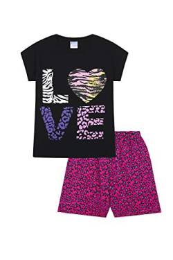 Love Pyjama für Mädchen, Tierdruck, kurz, 9 bis 13 Jahre, Schwarz Gr. 13 Jahre, Schwarz von ThePyjamaFactory