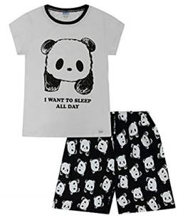 The PyjamaFactory Mädchen I Want to Sleep All Day Panda Kurzer Schlafanzug Schwarz und Weiß Pj 7-16 Jahre, weiß, 11-12 Jahre von ThePyjamaFactory