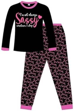 The PyjamaFactory Mädchen Schlafanzug "I'm not always Sassy Sometimes I Sleep", Baumwolle, 9 bis 16 Jahre, Schwarz , 11-12 Jahre von ThePyjamaFactory