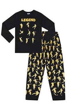 The PyjamaFactory Schlafanzug für Jungen, Emote-Legende, Tanz, Gaming, All-Over-Gaming, Schwarz / Gold, Baumwolle, lang, Schwarz , 134 von ThePyjamaFactory