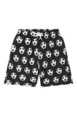 ThePyjamaFactory Jungen Fußball Schwarz & Weiß Shorts Badehose Badeshorts All Over Football Design, Schwarz , 9-10 Jahre von ThePyjamaFactory