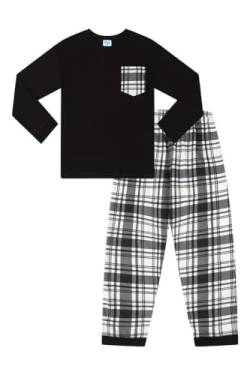 ThePyjamaFactory Jungen Pyjama-Set mit langen Schottenkaros, Schwarz und Weiß, Schwarz , 146 von ThePyjamaFactory