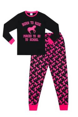 ThePyjamaFactory Mädchen Schlafanzug Born to Ride Forced to go to school 9 bis 16 Jahre Gr. 11-12 Jahre, Schwarz von ThePyjamaFactory