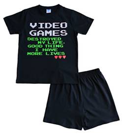 ThePyjamaFactory Schlafanzug für Jungen, Motiv: Cool Video Games Lives, kurz, 9 bis 14 Jahre, Schwarz Gr. 146, Schwarz von ThePyjamaFactory
