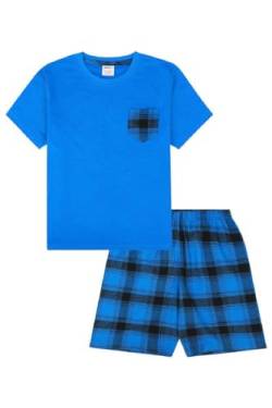 ungen Blau Gewebter Scheck Baumwolle kurz Schlafanzug, Blau, 15-16 Jahre (Herstellergröße L) von ThePyjamaFactory