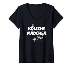 Damen Kölsche Mädcher Op Jöck (Weiß) Köln T-Shirt mit V-Ausschnitt von TheShirtShops Köln T-Shirts und Geschenke